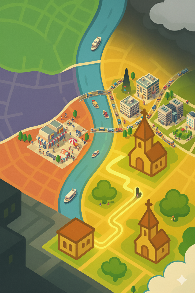 Splashscreen der Stadtentdeckungs-App beim Start.