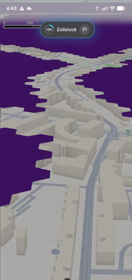 Hauptansicht mit Karte und Fortschritt in der Stadt.