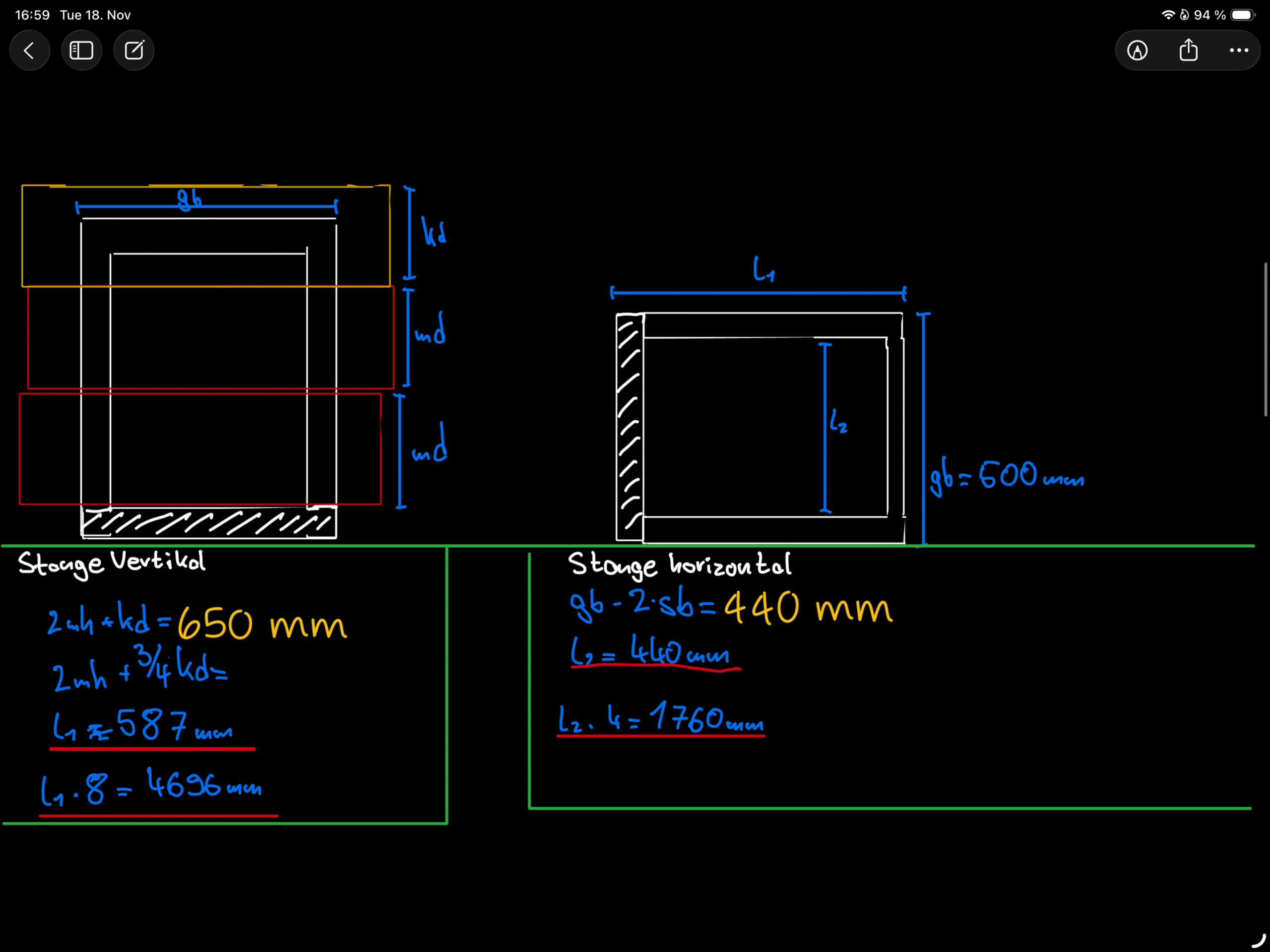 Skizze und Berechnung der Sofa-Module und Raumaufteilung.